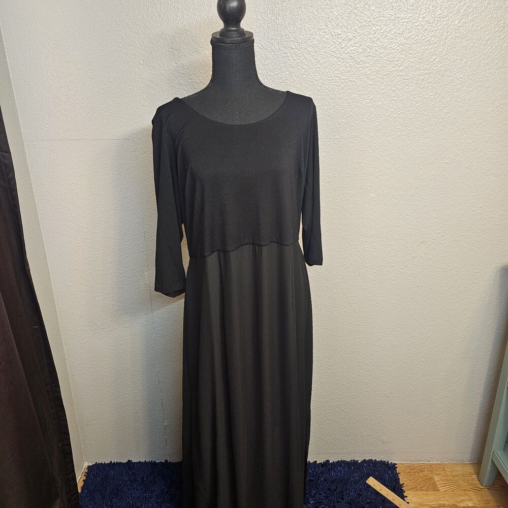 Vince Camuto Black Midi Dress 1X Plus Sz Stretch 3/4 Sleeve Gold Zipper R516